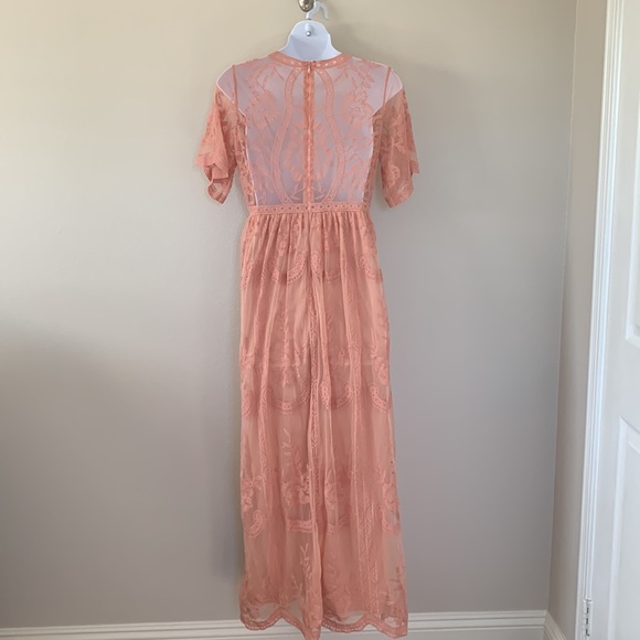 Pinkblush Pink Lace Overlay V Neck Maternity Maxi Dress - Picture 12 of 15